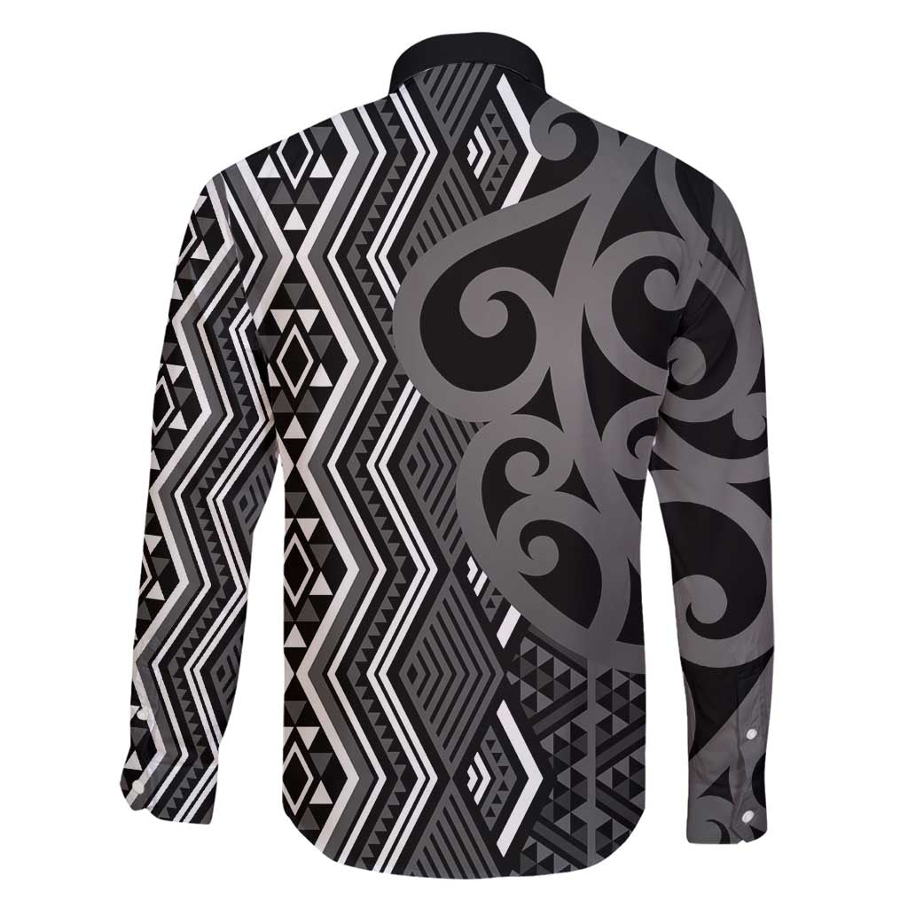 Maori Taniko Patterns Family Matching Off Shoulder Maxi Dress and Hawaiian Shirt Black Patiki Motifs Mix Whakairo Ngaru LT7 - Polynesian Pride