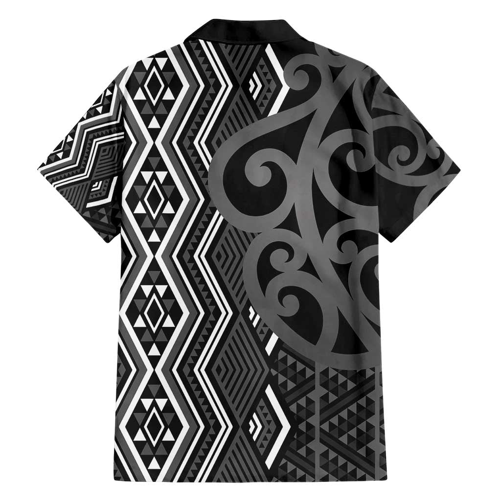 Maori Taniko Patterns Family Matching Short Sleeve Bodycon Dress and Hawaiian Shirt Black Patiki Motifs Mix Whakairo Ngaru LT7 - Polynesian Pride