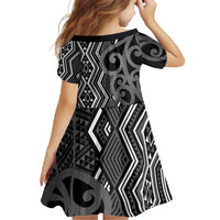Maori Taniko Patterns Family Matching Summer Maxi Dress and Hawaiian Shirt Black Patiki Motifs Mix Whakairo Ngaru LT7 - Polynesian Pride