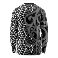 Maori Taniko Patterns Long Sleeve Shirt Black Patiki Motifs Mix Whakairo Ngaru