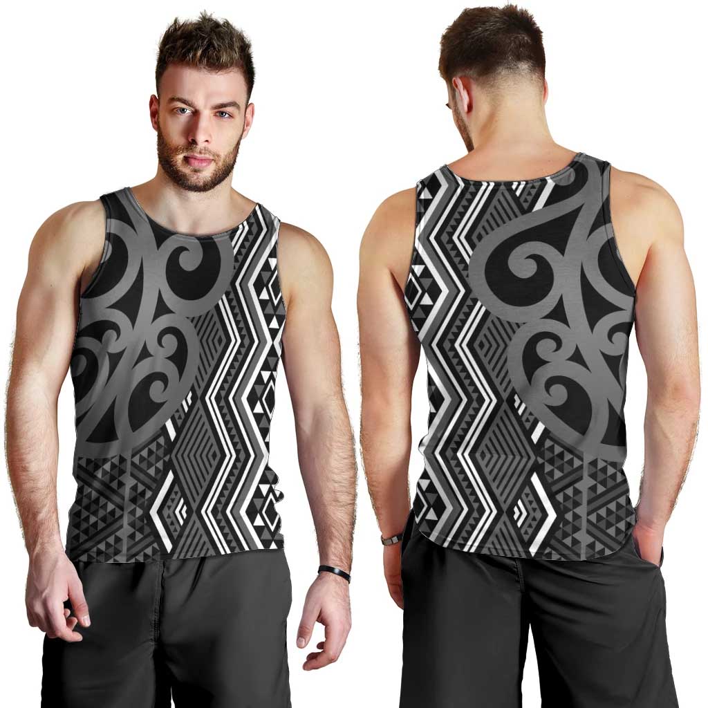 Maori Taniko Patterns Men Tank Top Black Patiki Motifs Mix Whakairo Ngaru