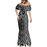 Maori Taniko Patterns Mermaid Dress Black Patiki Motifs Mix Whakairo Ngaru LT7 - Polynesian Pride