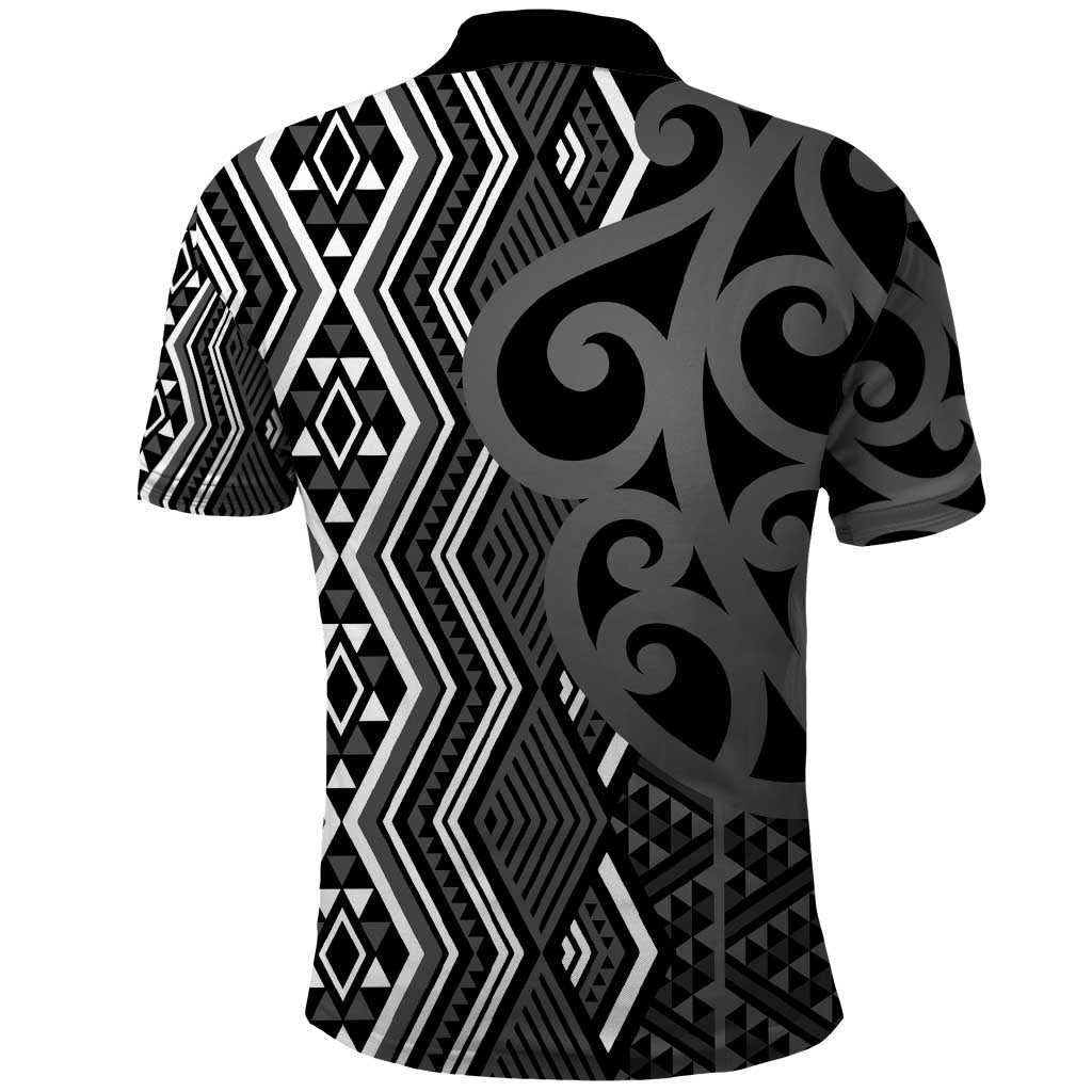 Maori Taniko Patterns Polo Shirt Black Patiki Motifs Mix Whakairo Ngaru