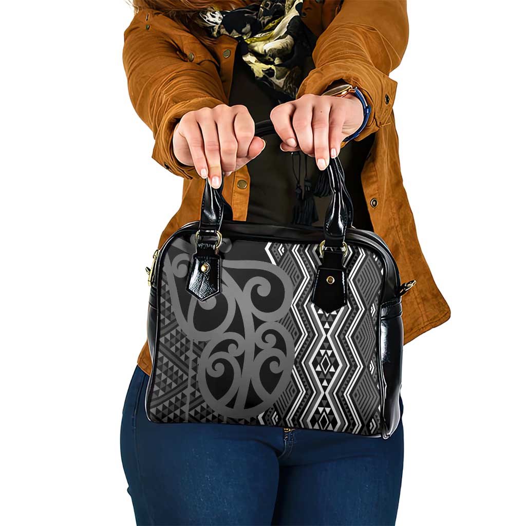 Maori Taniko Patterns Shoulder Handbag Black Patiki Motifs Mix Whakairo Ngaru LT7 One Size Black - Polynesian Pride