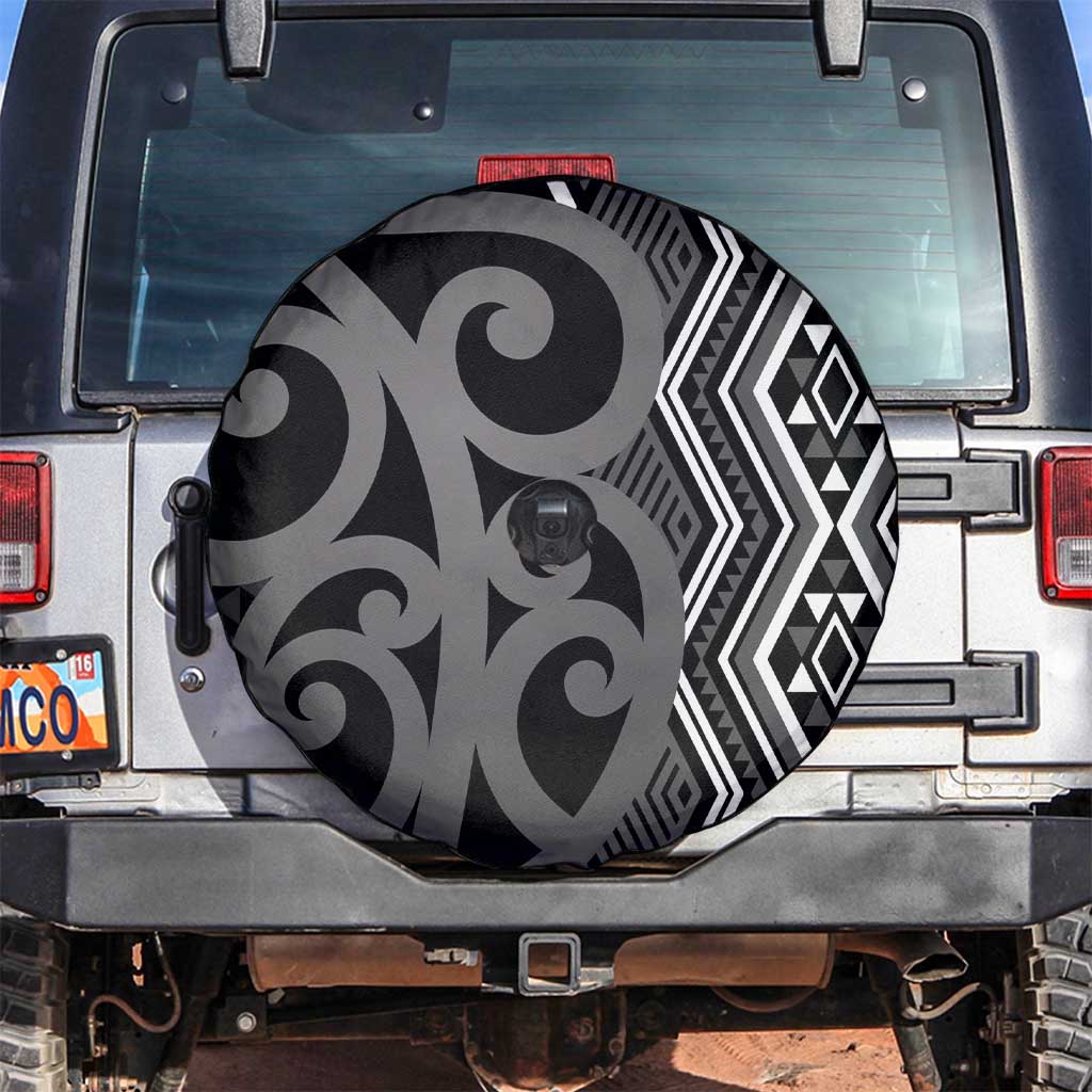 Maori Taniko Patterns Spare Tire Cover Black Patiki Motifs Mix Whakairo Ngaru LT7 Black - Polynesian Pride