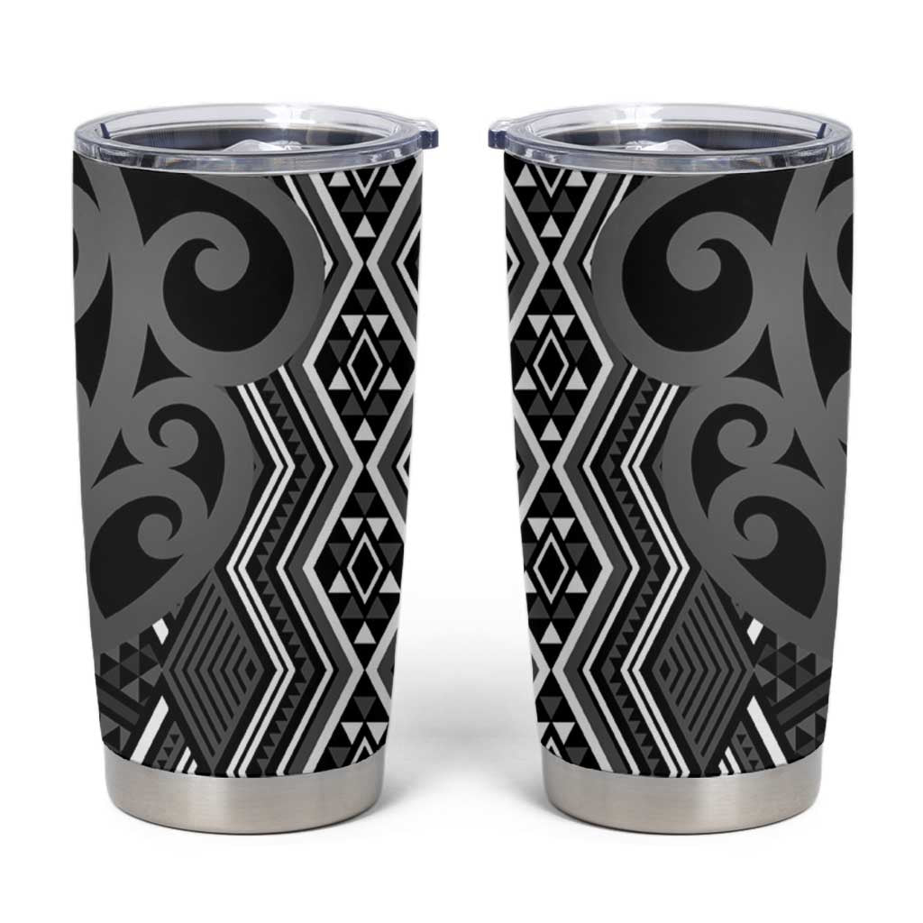 Maori Taniko Patterns Tumbler Cup Black Patiki Motifs Mix Whakairo Ngaru LT7 Black - Polynesian Pride