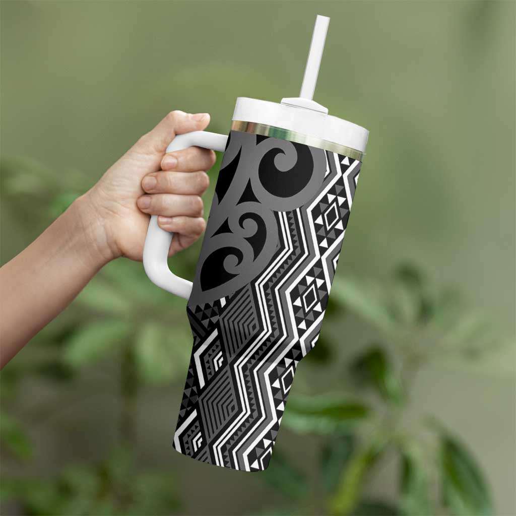 Maori Taniko Patterns Tumbler With Handle Black Patiki Motifs Mix Whakairo Ngaru
