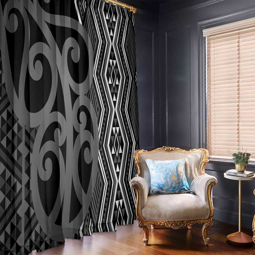 Maori Taniko Patterns Window Curtain Black Patiki Motifs Mix Whakairo Ngaru LT7 - Polynesian Pride