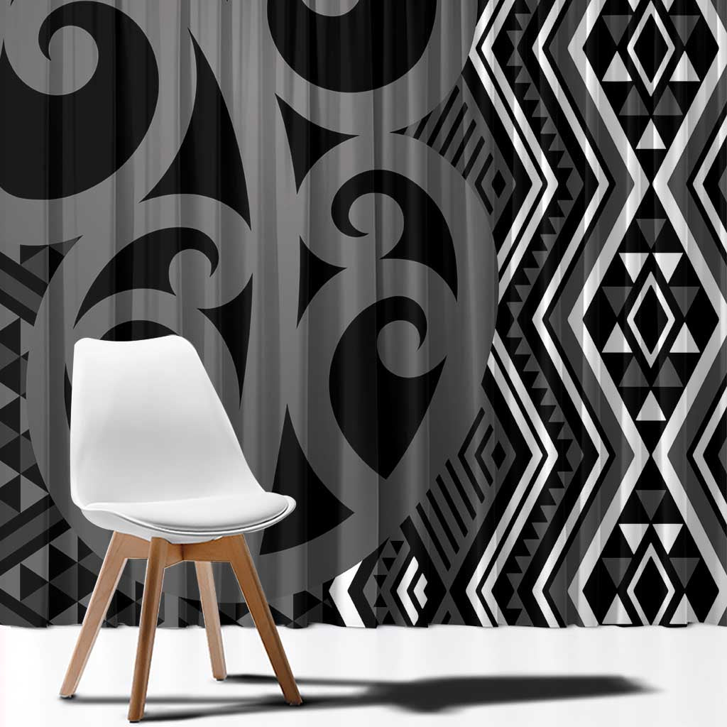 Maori Taniko Patterns Window Curtain Black Patiki Motifs Mix Whakairo Ngaru LT7 - Polynesian Pride