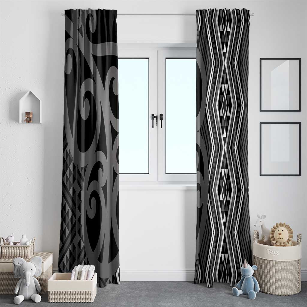 Maori Taniko Patterns Window Curtain Black Patiki Motifs Mix Whakairo Ngaru LT7 - Polynesian Pride
