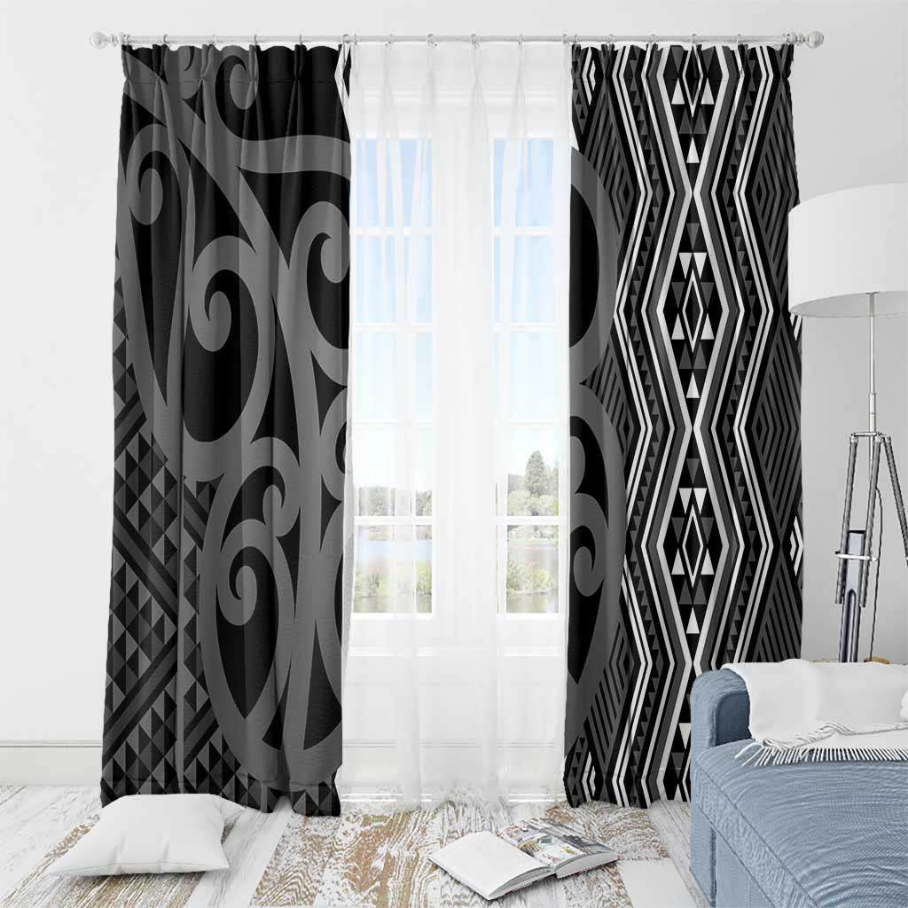 Maori Taniko Patterns Window Curtain Black Patiki Motifs Mix Whakairo Ngaru LT7 - Polynesian Pride