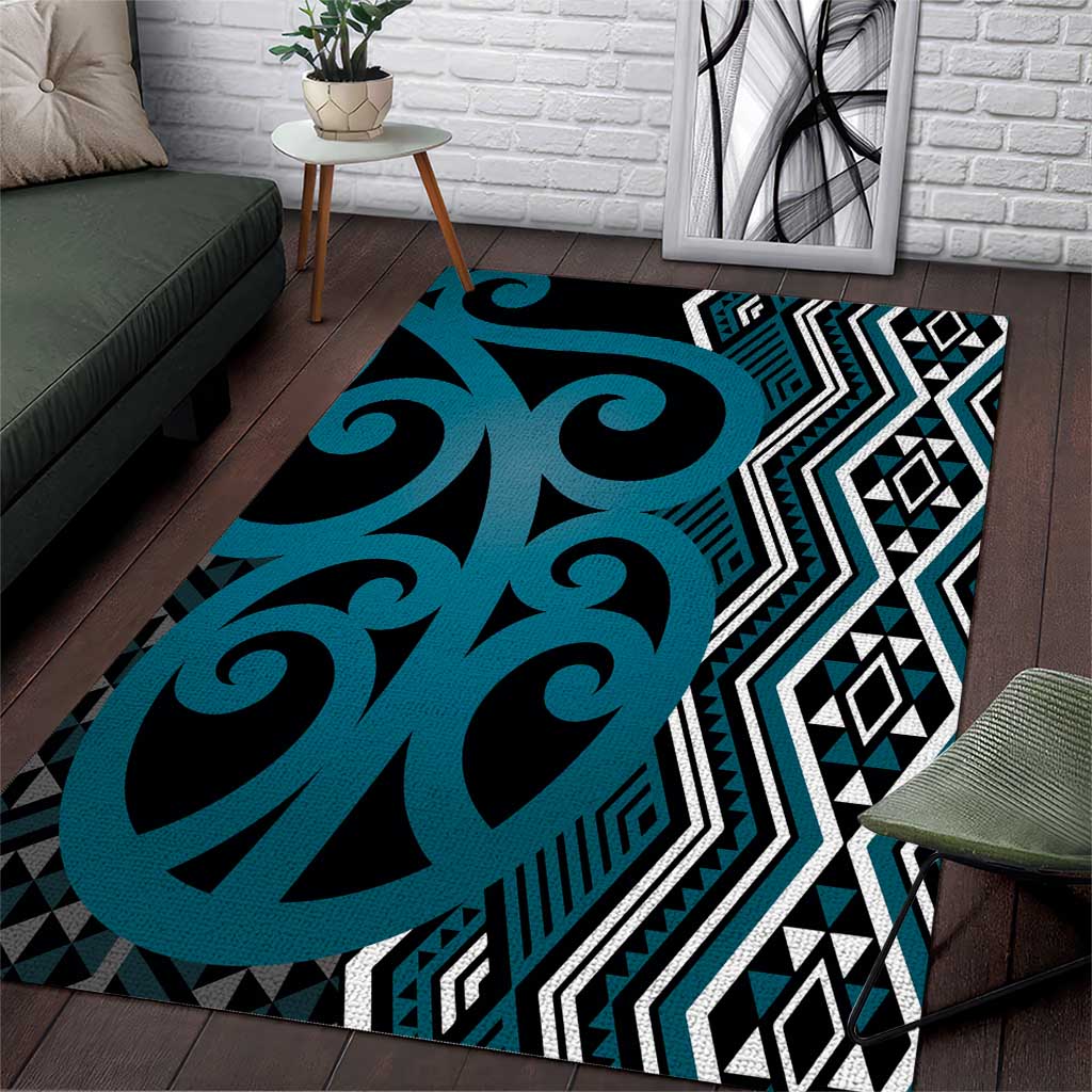Maori Taniko Patterns Area Rug Azure Patiki Motifs Mix Whakairo Ngaru LT7 Azure - Polynesian Pride