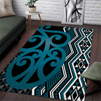 Maori Taniko Patterns Area Rug Azure Patiki Motifs Mix Whakairo Ngaru LT7 Azure - Polynesian Pride