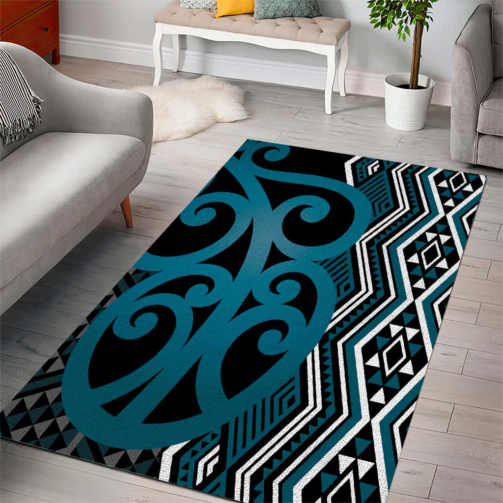 Maori Taniko Patterns Area Rug Azure Patiki Motifs Mix Whakairo Ngaru LT7 - Polynesian Pride