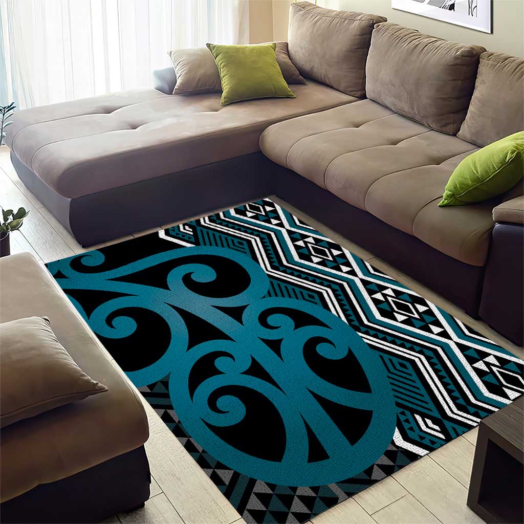 Maori Taniko Patterns Area Rug Azure Patiki Motifs Mix Whakairo Ngaru LT7 - Polynesian Pride