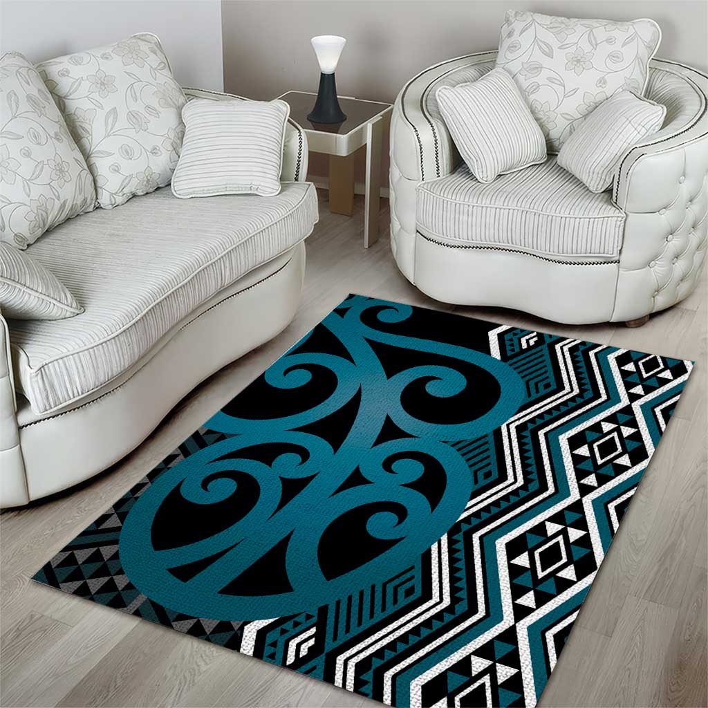 Maori Taniko Patterns Area Rug Azure Patiki Motifs Mix Whakairo Ngaru LT7 - Polynesian Pride