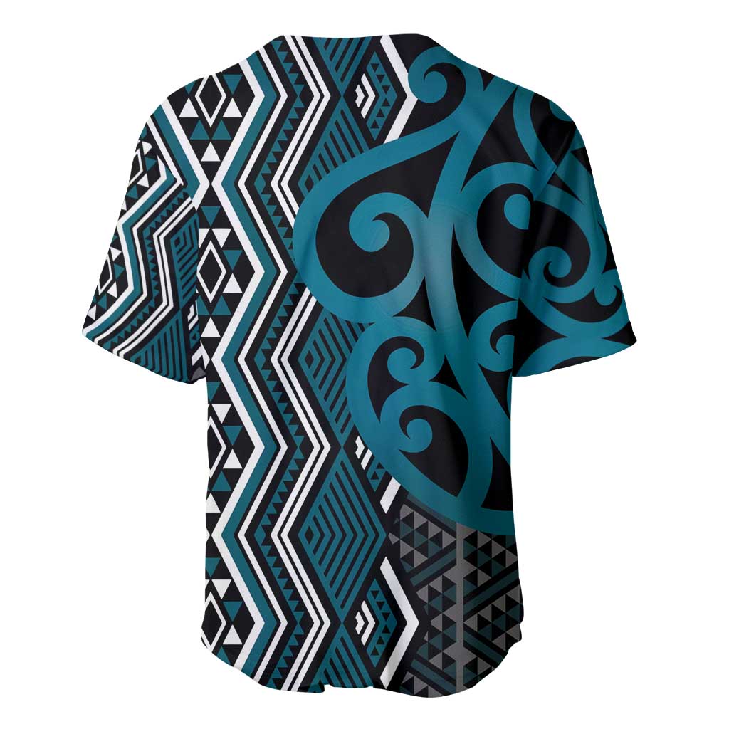 Maori Taniko Patterns Baseball Jersey Azure Patiki Motifs Mix Whakairo Ngaru LT7 - Polynesian Pride