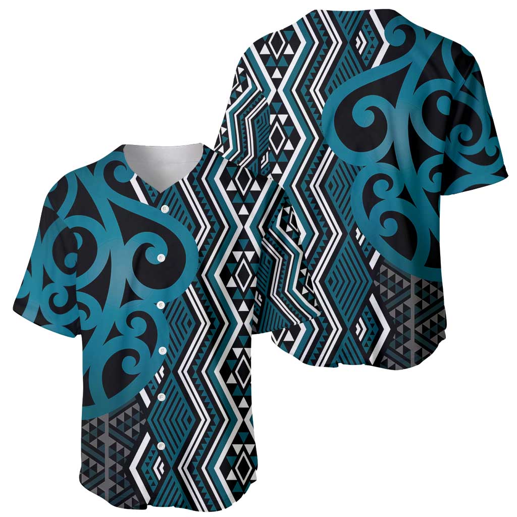 Maori Taniko Patterns Baseball Jersey Azure Patiki Motifs Mix Whakairo Ngaru LT7 - Polynesian Pride
