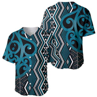 Maori Taniko Patterns Baseball Jersey Azure Patiki Motifs Mix Whakairo Ngaru LT7 - Polynesian Pride