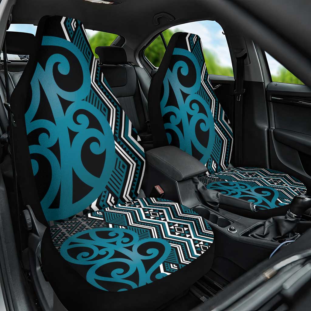 Maori Taniko Patterns Car Seat Cover Azure Patiki Motifs Mix Whakairo Ngaru LT7 One Size Azure - Polynesian Pride