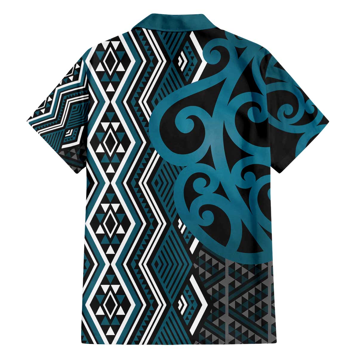 Maori Taniko Patterns Family Matching Off The Shoulder Long Sleeve Dress and Hawaiian Shirt Azure Patiki Motifs Mix Whakairo Ngaru LT7 - Polynesian Pride