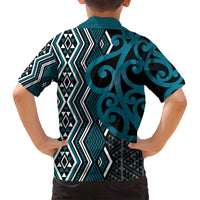 Maori Taniko Patterns Family Matching Off Shoulder Maxi Dress and Hawaiian Shirt Azure Patiki Motifs Mix Whakairo Ngaru LT7 - Polynesian Pride