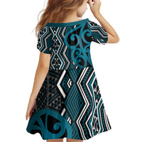 Maori Taniko Patterns Family Matching Off Shoulder Maxi Dress and Hawaiian Shirt Azure Patiki Motifs Mix Whakairo Ngaru LT7 - Polynesian Pride