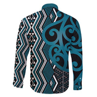 Maori Taniko Patterns Family Matching Off Shoulder Maxi Dress and Hawaiian Shirt Azure Patiki Motifs Mix Whakairo Ngaru LT7 - Polynesian Pride