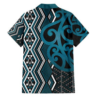 Maori Taniko Patterns Family Matching Summer Maxi Dress and Hawaiian Shirt Azure Patiki Motifs Mix Whakairo Ngaru LT7 - Polynesian Pride