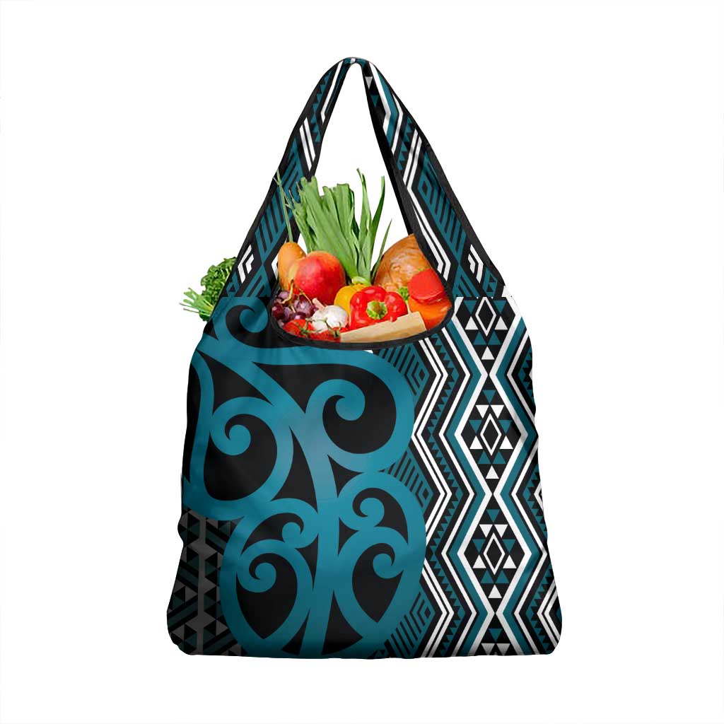 Maori Taniko Patterns Grocery Bag Azure Patiki Motifs Mix Whakairo Ngaru LT7 1-pack One Size Azure - Polynesian Pride