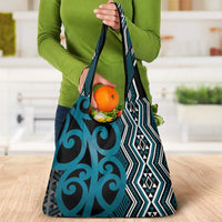Maori Taniko Patterns Grocery Bag Azure Patiki Motifs Mix Whakairo Ngaru