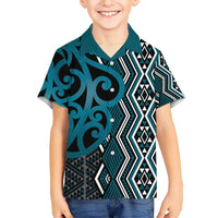 Maori Taniko Patterns Kid Hawaiian Shirt Azure Patiki Motifs Mix Whakairo Ngaru