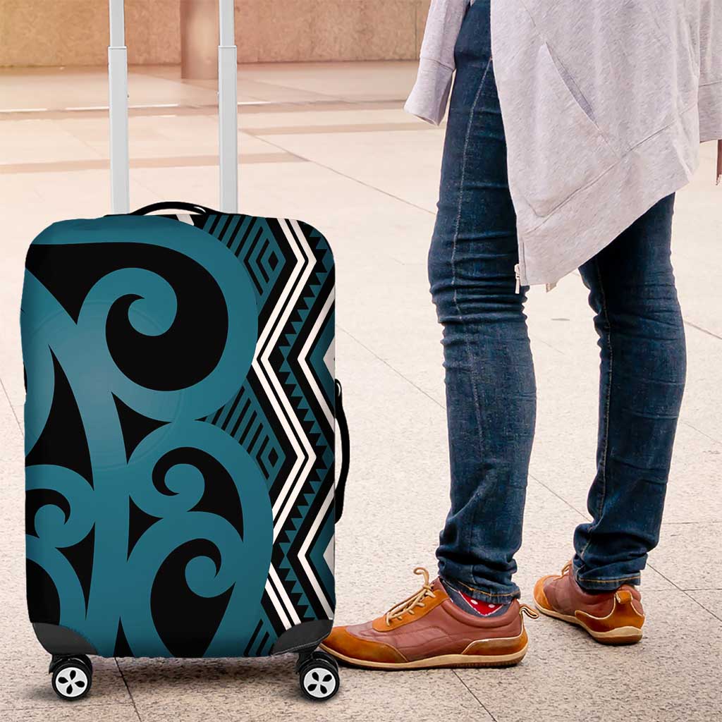 Maori Taniko Patterns Luggage Cover Azure Patiki Motifs Mix Whakairo Ngaru LT7 Azure - Polynesian Pride