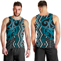 Maori Taniko Patterns Men Tank Top Azure Patiki Motifs Mix Whakairo Ngaru