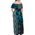 Maori Taniko Patterns Off Shoulder Maxi Dress Azure Patiki Motifs Mix Whakairo Ngaru