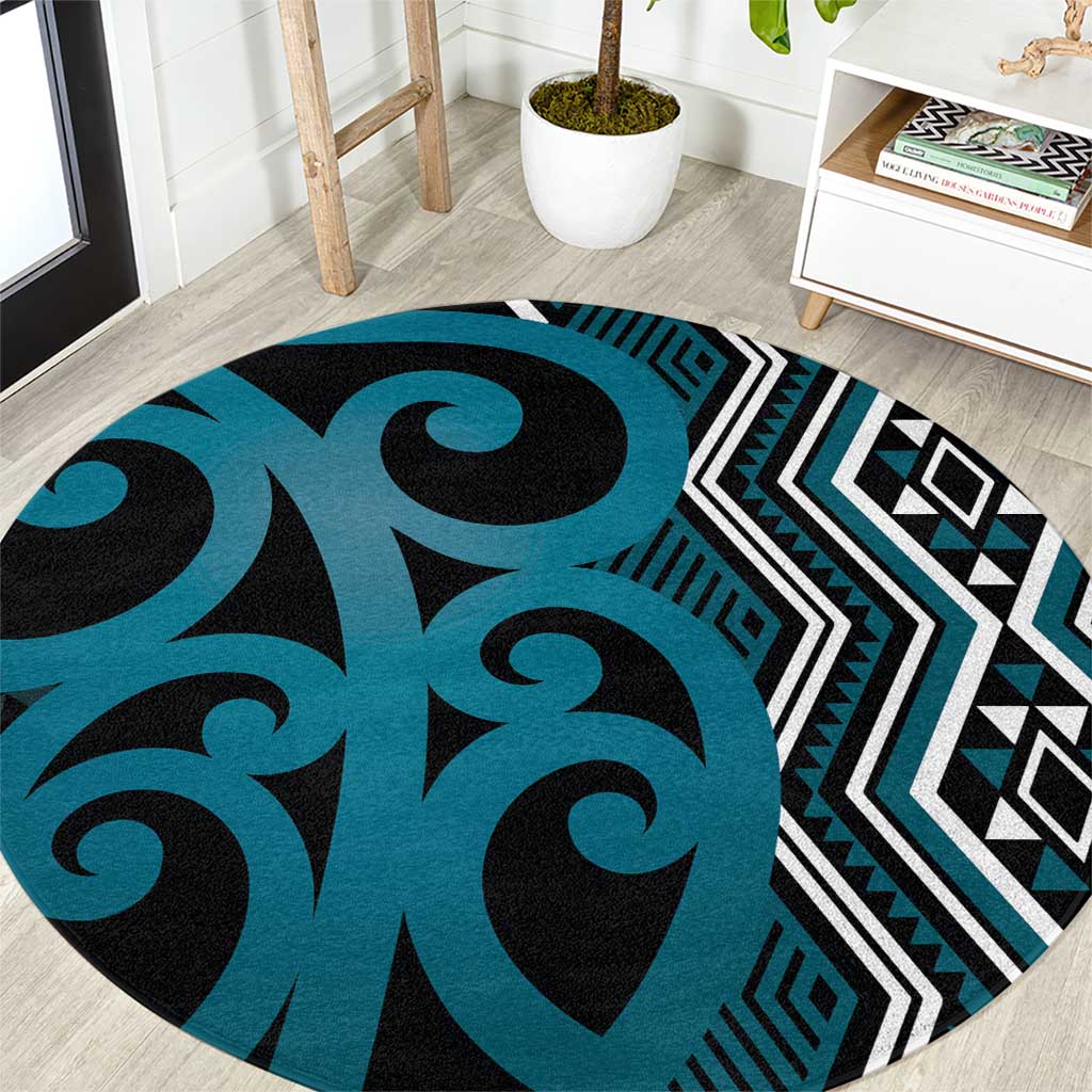 Maori Taniko Patterns Round Carpet Azure Patiki Motifs Mix Whakairo Ngaru LT7 Azure - Polynesian Pride