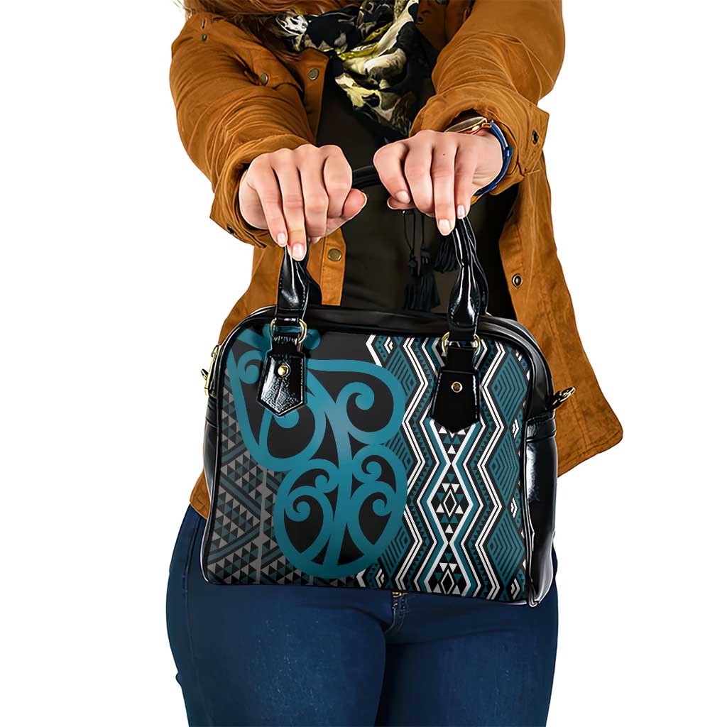 Maori Taniko Patterns Shoulder Handbag Azure Patiki Motifs Mix Whakairo Ngaru LT7 One Size Azure - Polynesian Pride