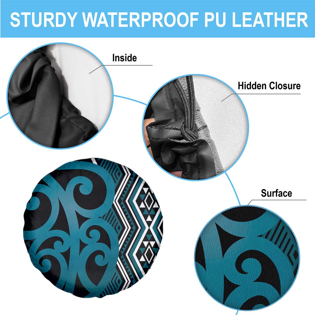 Maori Taniko Patterns Spare Tire Cover Azure Patiki Motifs Mix Whakairo Ngaru