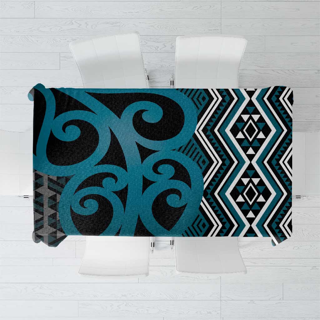 Maori Taniko Patterns Tablecloth Azure Patiki Motifs Mix Whakairo Ngaru LT7 Azure - Polynesian Pride