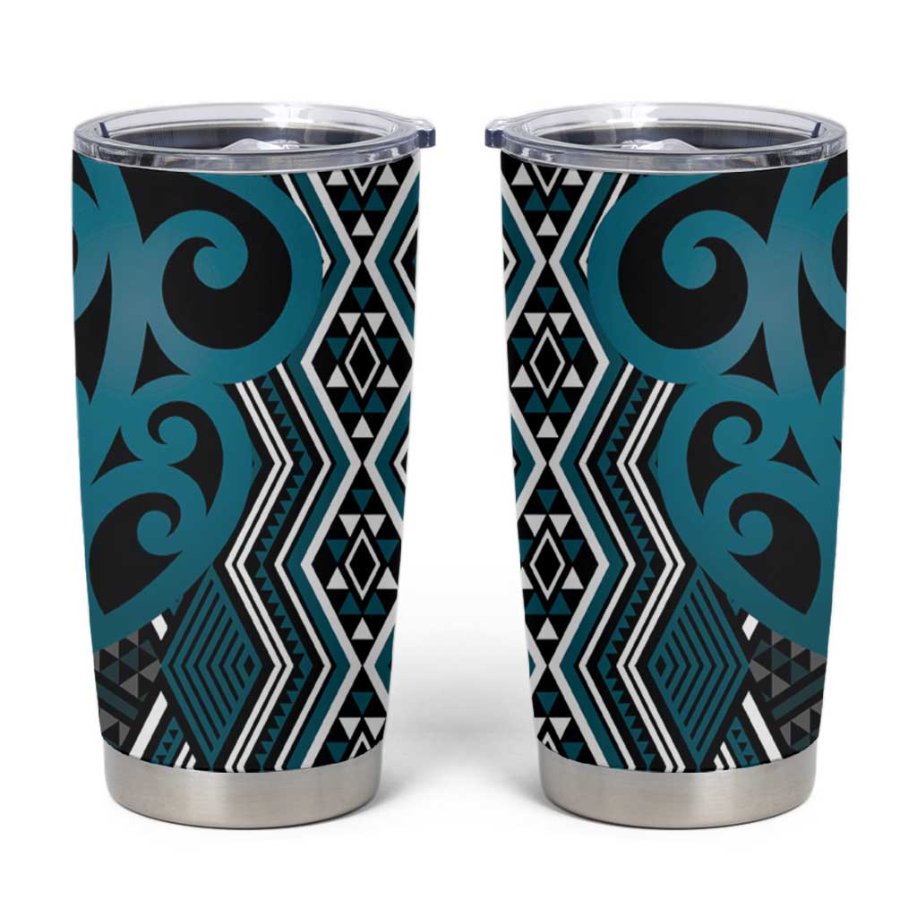 Maori Taniko Patterns Tumbler Cup Azure Patiki Motifs Mix Whakairo Ngaru LT7 Azure - Polynesian Pride