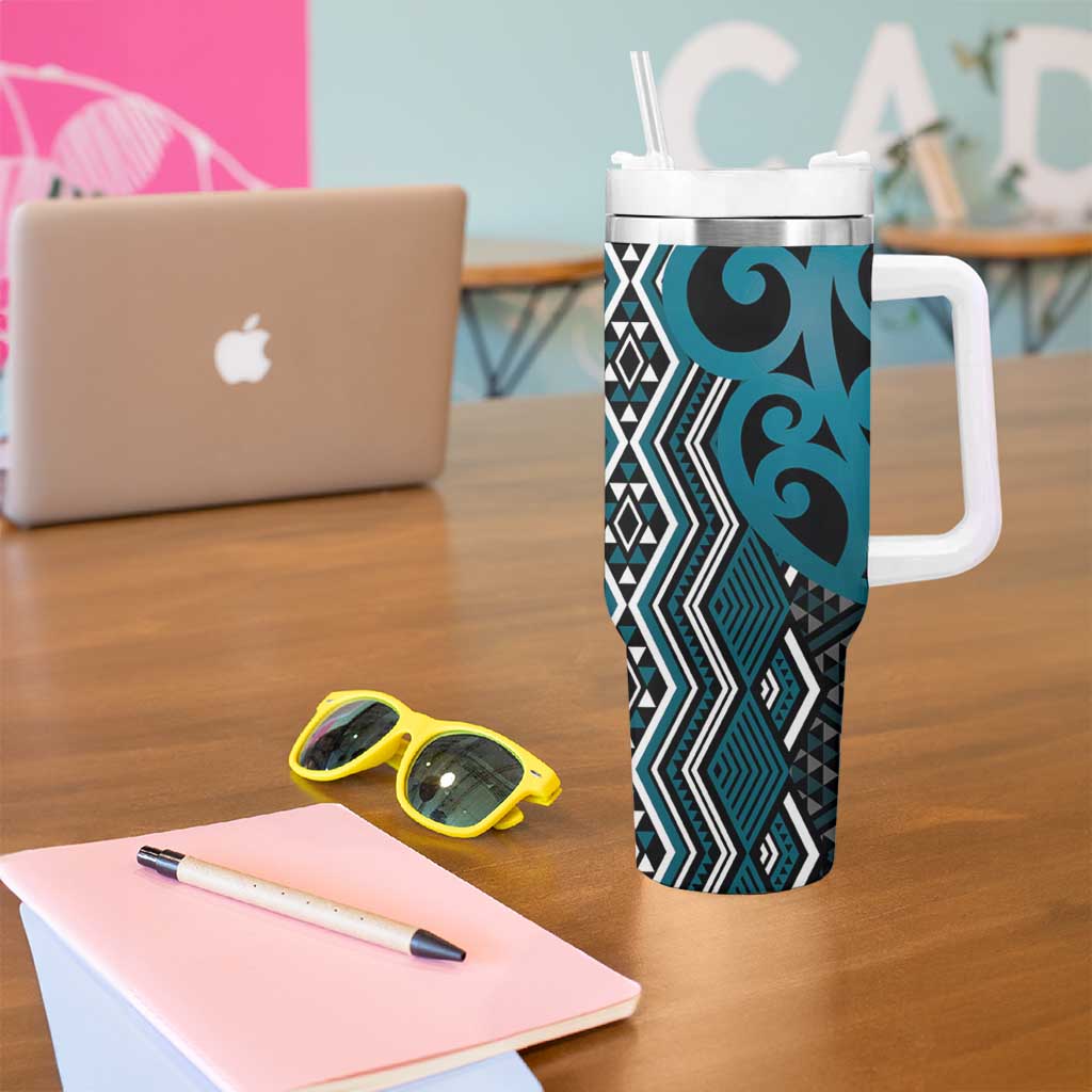 Maori Taniko Patterns Tumbler With Handle Azure Patiki Motifs Mix Whakairo Ngaru