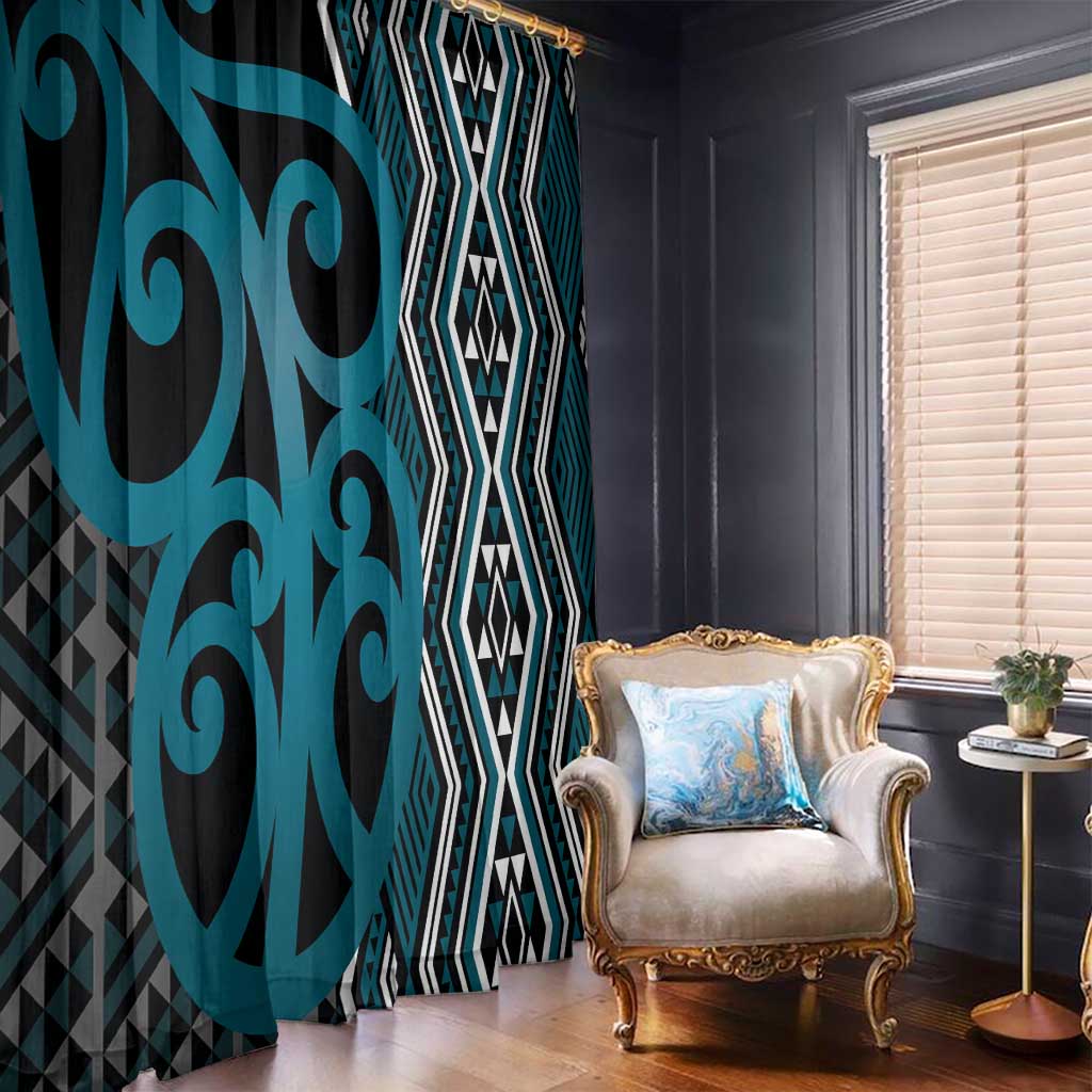 Maori Taniko Patterns Window Curtain Azure Patiki Motifs Mix Whakairo Ngaru