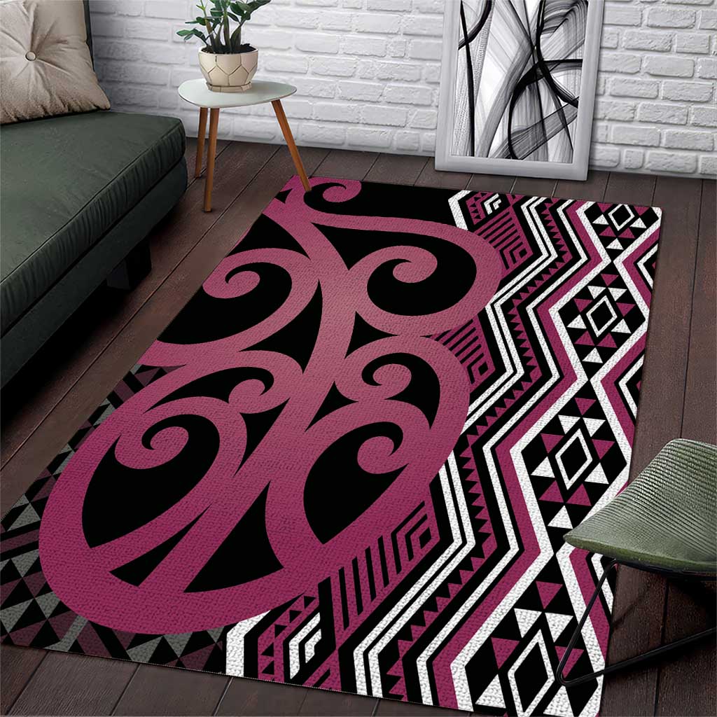 Maori Taniko Patterns Area Rug Pink Patiki Motifs Mix Whakairo Ngaru LT7 Pink - Polynesian Pride