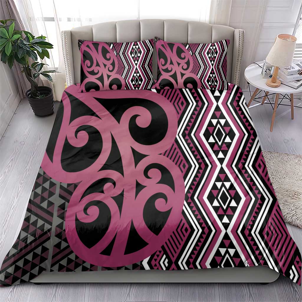 Maori Taniko Patterns Bedding Set Pink Patiki Motifs Mix Whakairo Ngaru