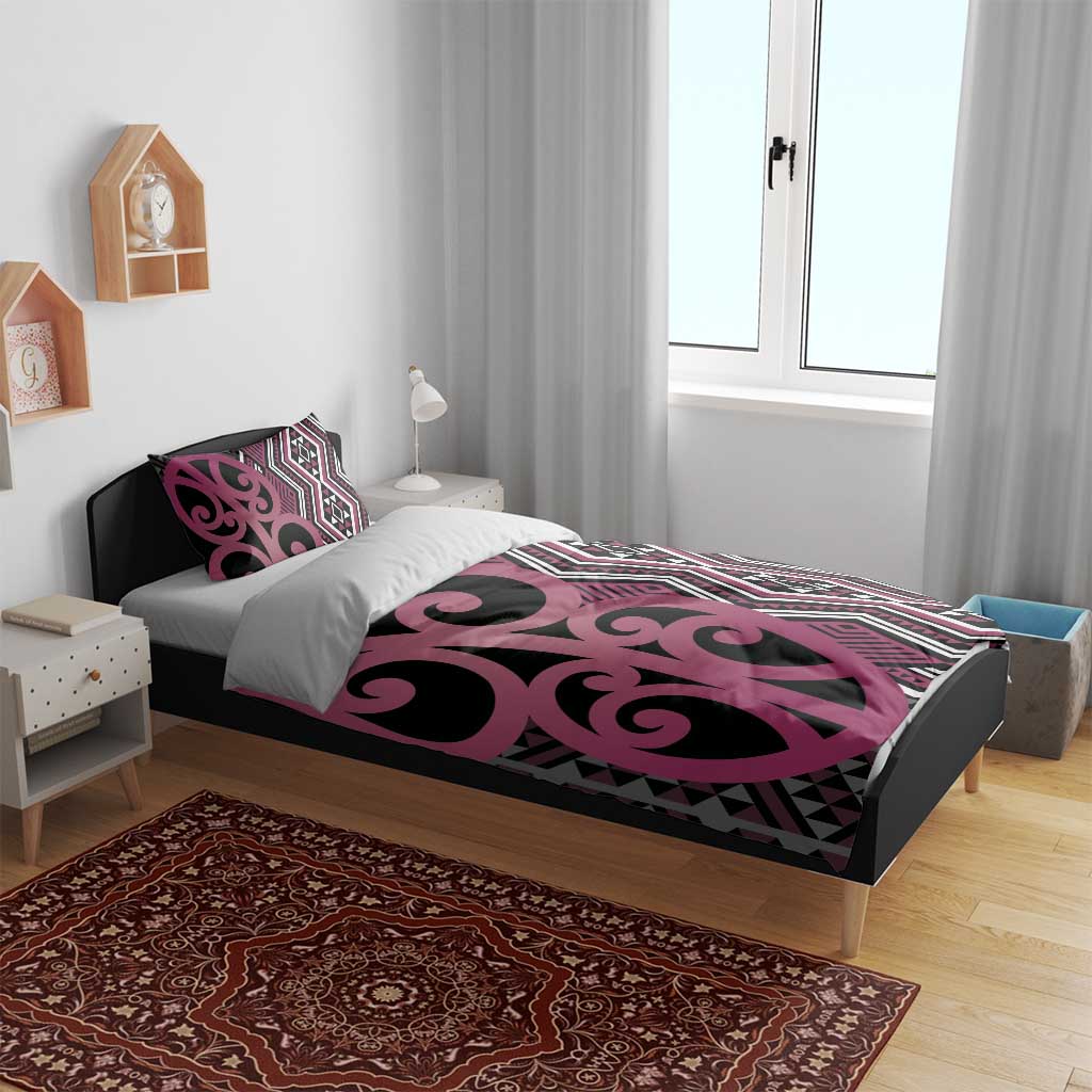 Maori Taniko Patterns Bedding Set Pink Patiki Motifs Mix Whakairo Ngaru