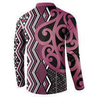 Maori Taniko Patterns Button Sweatshirt Pink Patiki Motifs Mix Whakairo Ngaru