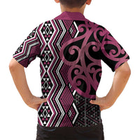Maori Taniko Patterns Family Matching Long Sleeve Bodycon Dress and Hawaiian Shirt Pink Patiki Motifs Mix Whakairo Ngaru LT7 - Polynesian Pride