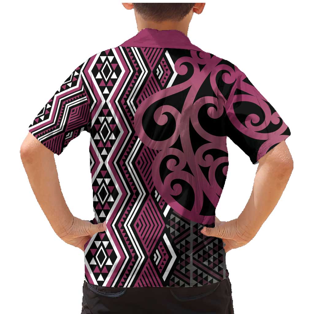 Maori Taniko Patterns Family Matching Mermaid Dress and Hawaiian Shirt Pink Patiki Motifs Mix Whakairo Ngaru LT7 - Polynesian Pride