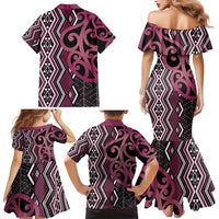 Maori Taniko Patterns Family Matching Mermaid Dress and Hawaiian Shirt Pink Patiki Motifs Mix Whakairo Ngaru LT7 - Polynesian Pride