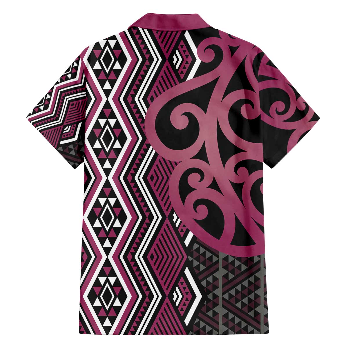 Maori Taniko Patterns Family Matching Off The Shoulder Long Sleeve Dress and Hawaiian Shirt Pink Patiki Motifs Mix Whakairo Ngaru LT7 - Polynesian Pride